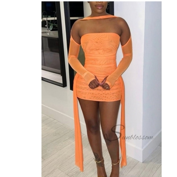 Off-Shoulder Ruched Mini Dress in Lime Green - Picture 3 of 3